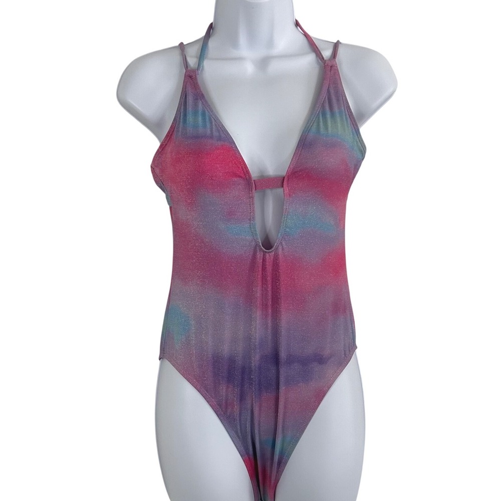 NWT $114 BCBGeneration Women's M Tie Dye One Pc Swimsuit Pink Blue  Glam Vacay